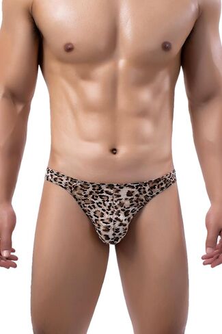 Men's Ice Silk Thong Leopard Low Rise Bikini Briefs Underwear in Saudi Arabia