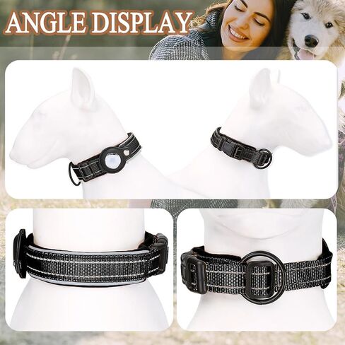 Reflective AirTag Dog Collar, Padded Heavy Duty Dog Collar with Air Tag Holder Adjustable for Small Medium Large Pet Dogs, Black, M in Saudi Arabia