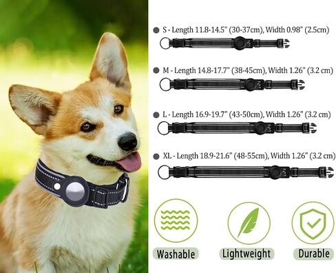 Reflective AirTag Dog Collar, Padded Heavy Duty Dog Collar with Air Tag Holder Adjustable for Small Medium Large Pet Dogs, Black, M in Saudi Arabia