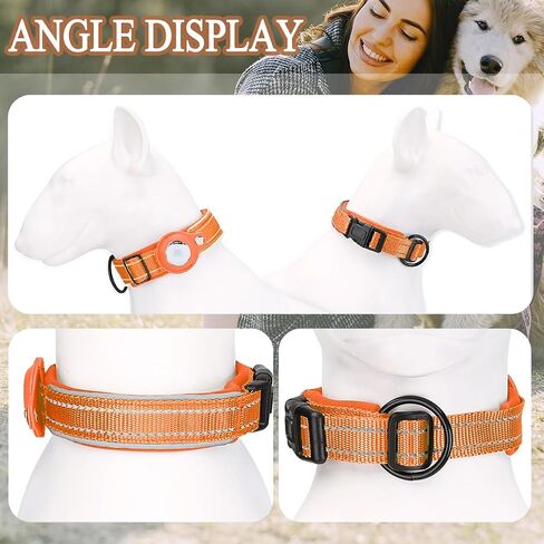 Reflective AirTag Dog Collar, Padded Heavy Duty Dog Collar with Air Tag Holder Adjustable for Small Medium Large Pet Dogs, Black, M in Saudi Arabia
