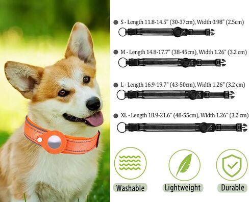 Reflective AirTag Dog Collar, Padded Heavy Duty Dog Collar with Air Tag Holder Adjustable for Small Medium Large Pet Dogs, Black, M in Saudi Arabia