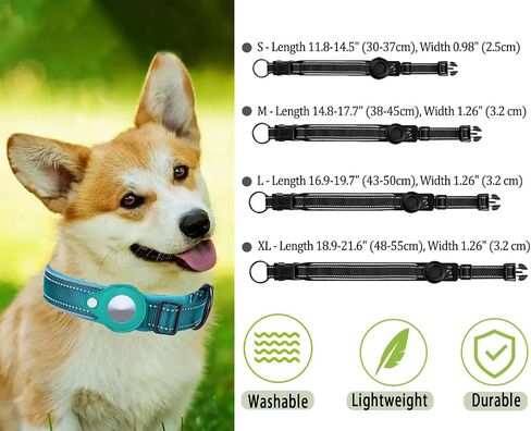 Reflective AirTag Dog Collar, Padded Heavy Duty Dog Collar with Air Tag Holder Adjustable for Small Medium Large Pet Dogs, Black, M in Saudi Arabia