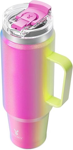 Meoky 40oz Tumbler with Handle, Stainless Steel Travel Mug with 2-in-1 Straw and Sip Lid, Vacuum Insulated Coffee Mug, 100% Leak Proof, Keeps Cold for 34 Hours or Hot for 10 Hours (Carnival) in Saudi Arabia