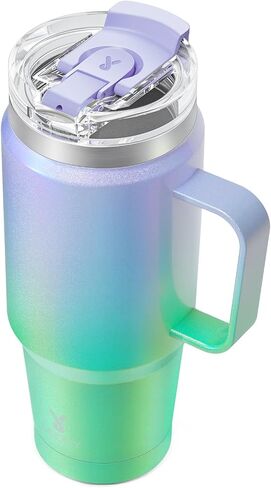 Meoky 40oz Tumbler with Handle, Stainless Steel Travel Mug with 2-in-1 Straw and Sip Lid, Vacuum Insulated Coffee Mug, 100% Leak Proof, Keeps Cold for 34 Hours or Hot for 10 Hours (Carnival) in Saudi Arabia