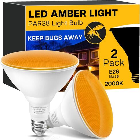 PAR38 LED Bug Light Bulbs for Outdoor, 150-200W Equivalent Flood Light Bulbs Amber Yellow, 15W 1300LM, Not-dimmable, E26 Base for Porch, Party, Backyard, 2 Pack in Saudi Arabia
