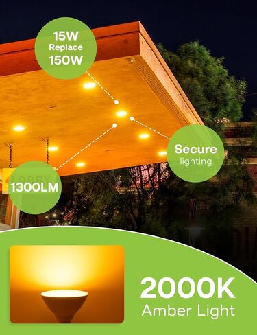 PAR38 LED Bug Light Bulbs for Outdoor, 150-200W Equivalent Flood Light Bulbs Amber Yellow, 15W 1300LM, Not-dimmable, E26 Base for Porch, Party, Backyard, 2 Pack in Saudi Arabia