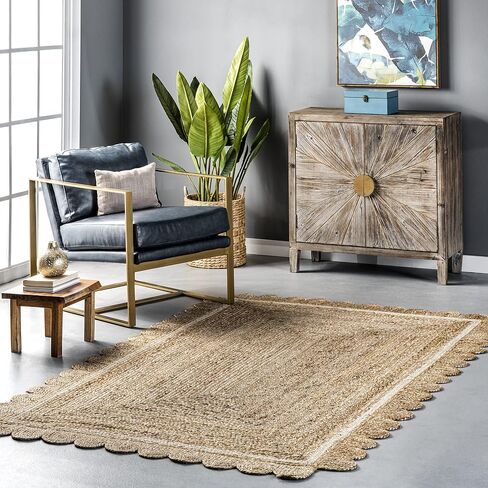 nuLOOM Tera Petals Solid 2x8 Jute Runner Rug for Dining Room Rug Neutral Rug Living Room Rug Entryway Hallway Kitchen, Blue/Ivory in Saudi Arabia