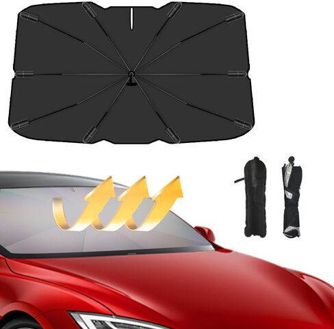 Umbrella Sunshade for Car Windshield Reflector Heat and UV Rays to Keep Vehicle Cool Foldable Car Umbrella Cover Fit for Front Window (Laser Silver) in Saudi Arabia