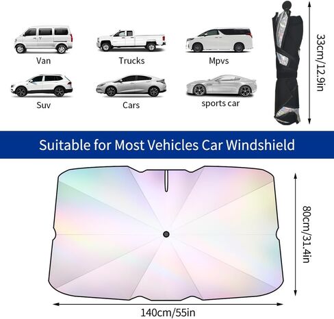 Umbrella Sunshade for Car Windshield Reflector Heat and UV Rays to Keep Vehicle Cool Foldable Car Umbrella Cover Fit for Front Window (Laser Silver) in Saudi Arabia