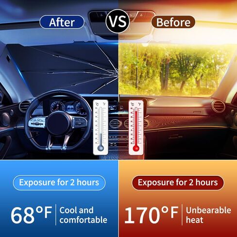 Umbrella Sunshade for Car Windshield Reflector Heat and UV Rays to Keep Vehicle Cool Foldable Car Umbrella Cover Fit for Front Window (Laser Silver) in Saudi Arabia