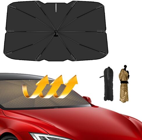 Umbrella Sunshade for Car Windshield Reflector Heat and UV Rays to Keep Vehicle Cool Foldable Car Umbrella Cover Fit for Front Window (Laser Silver) in Saudi Arabia