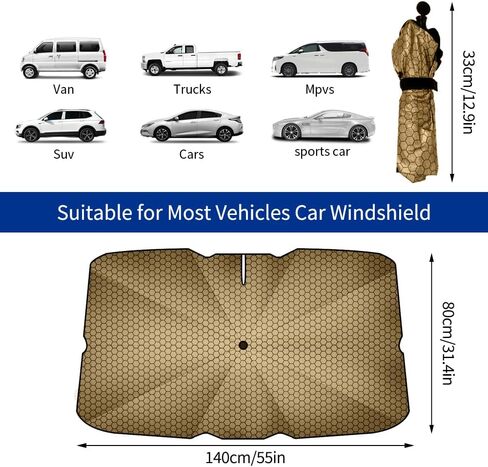 Umbrella Sunshade for Car Windshield Reflector Heat and UV Rays to Keep Vehicle Cool Foldable Car Umbrella Cover Fit for Front Window (Laser Silver) in Saudi Arabia