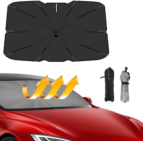 Umbrella Sunshade for Car Windshield Reflector Heat and UV Rays to Keep Vehicle Cool Foldable Car Umbrella Cover Fit for Front Window (Laser Silver) in Saudi Arabia