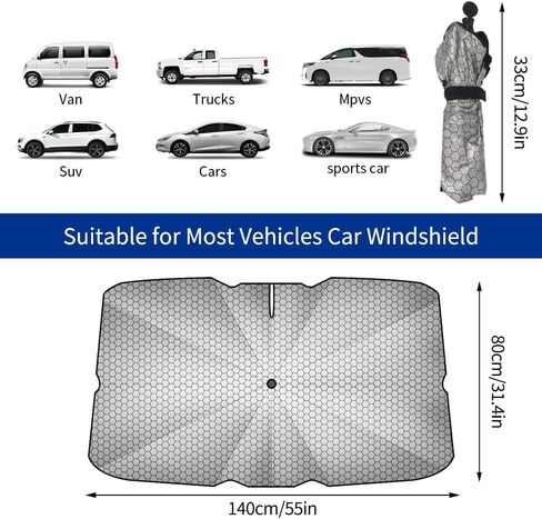 Umbrella Sunshade for Car Windshield Reflector Heat and UV Rays to Keep Vehicle Cool Foldable Car Umbrella Cover Fit for Front Window (Laser Silver) in Saudi Arabia