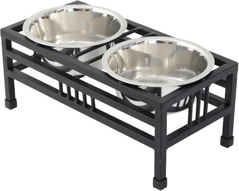 Iconicpet Elevated Rectangular Pet Double Diner with Stainless Steel Bowls for Dogs and Cats, Durable, Dishwasher Safe Bowls - Small, 16 Oz in Saudi Arabia