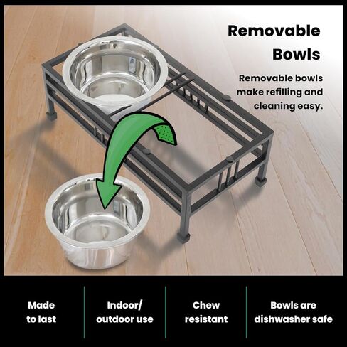 Iconicpet Elevated Rectangular Pet Double Diner with Stainless Steel Bowls for Dogs and Cats, Durable, Dishwasher Safe Bowls - Small, 16 Oz in Saudi Arabia