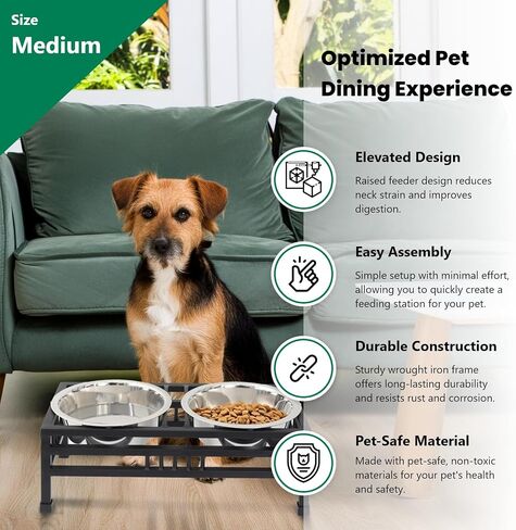 Iconicpet Elevated Rectangular Pet Double Diner with Stainless Steel Bowls for Dogs and Cats, Durable, Dishwasher Safe Bowls - Small, 16 Oz in Saudi Arabia