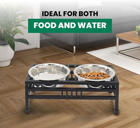 Iconicpet Elevated Rectangular Pet Double Diner with Stainless Steel Bowls for Dogs and Cats, Durable, Dishwasher Safe Bowls - Small, 16 Oz in Saudi Arabia