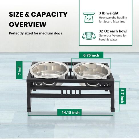 Iconicpet Elevated Rectangular Pet Double Diner with Stainless Steel Bowls for Dogs and Cats, Durable, Dishwasher Safe Bowls - Small, 16 Oz in Saudi Arabia