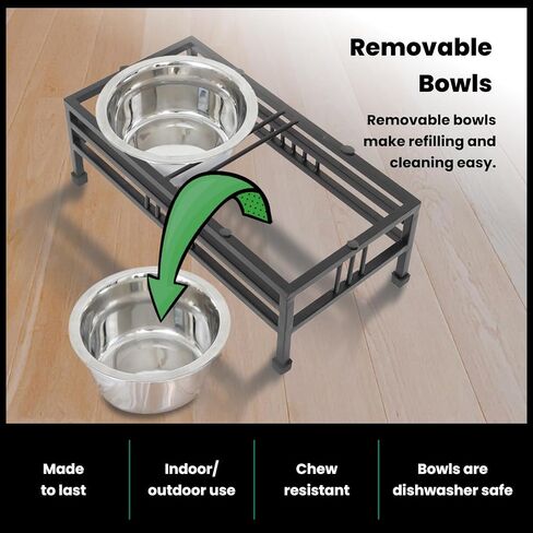 Iconicpet Elevated Rectangular Pet Double Diner with Stainless Steel Bowls for Dogs and Cats, Durable, Dishwasher Safe Bowls - Small, 16 Oz in Saudi Arabia