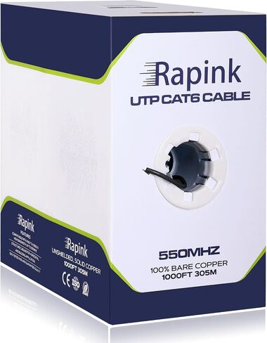 Cat6 Ethernet Cable 1000ft, Cat6 ethernet Cable 23AWG Solid Bare Copper 10G Support, UTP cat6 Cable 550MHZ, cat 6 Cable 1000ft POE Support Black in Saudi Arabia