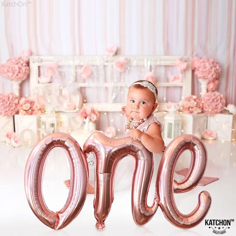 KatchOn, Rose Gold One Balloon for First Birthday - 20 Inch | Script One Rose Gold Balloon for One Sweet Peach Birthday Decorations | Rose Gold Number One Balloon for 1st Birthday Decorations Girl in Saudi Arabia