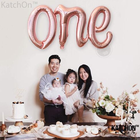 KatchOn, Rose Gold One Balloon for First Birthday - 20 Inch | Script One Rose Gold Balloon for One Sweet Peach Birthday Decorations | Rose Gold Number One Balloon for 1st Birthday Decorations Girl in Saudi Arabia