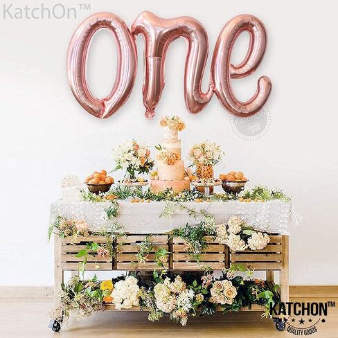 KatchOn, Rose Gold One Balloon for First Birthday - 20 Inch | Script One Rose Gold Balloon for One Sweet Peach Birthday Decorations | Rose Gold Number One Balloon for 1st Birthday Decorations Girl in Saudi Arabia