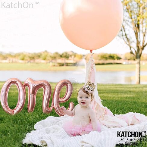 KatchOn, Rose Gold One Balloon for First Birthday - 20 Inch | Script One Rose Gold Balloon for One Sweet Peach Birthday Decorations | Rose Gold Number One Balloon for 1st Birthday Decorations Girl in Saudi Arabia