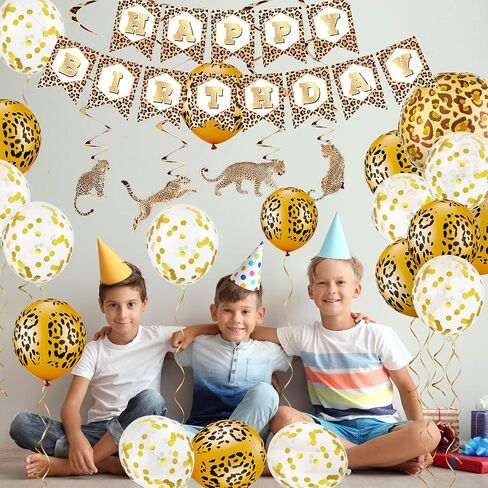 25 قطعة الفهد عيد ميلاد سعيد زينة الفهد طباعة راية الفهد بالونات الفهد طباعة البلاستيك مفرش المائدة الفهد طباعة اللافتات لصبي فتاة طفل دش لوازم الزينة in Saudi Arabia