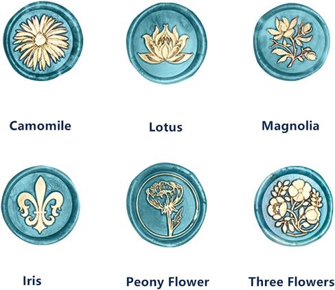 Wax Seal Stamp Kit, Afobby Flower Wax Seal Stamp Set with 6 PCS Removable Brass Heads and 1 Wooden Handle, Retro Camomile Lotus Iris Sealing Wax Stamps for Wedding Invitation Envelopes Decoration in Saudi Arabia
