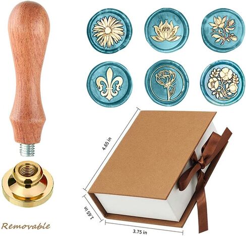 Wax Seal Stamp Kit, Afobby Flower Wax Seal Stamp Set with 6 PCS Removable Brass Heads and 1 Wooden Handle, Retro Camomile Lotus Iris Sealing Wax Stamps for Wedding Invitation Envelopes Decoration in Saudi Arabia