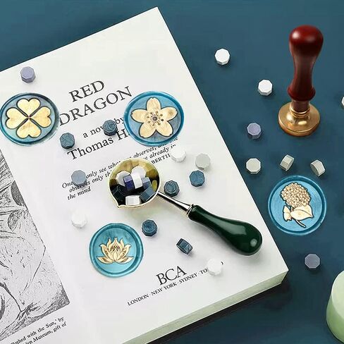 Wax Seal Stamp Kit, Afobby Flower Wax Seal Stamp Set with 6 PCS Removable Brass Heads and 1 Wooden Handle, Retro Camomile Lotus Iris Sealing Wax Stamps for Wedding Invitation Envelopes Decoration in Saudi Arabia