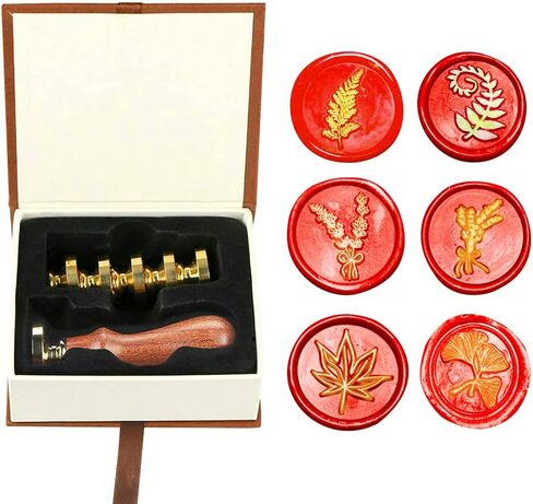Wax Seal Stamp Kit, Afobby Flower Wax Seal Stamp Set with 6 PCS Removable Brass Heads and 1 Wooden Handle, Retro Camomile Lotus Iris Sealing Wax Stamps for Wedding Invitation Envelopes Decoration in Saudi Arabia
