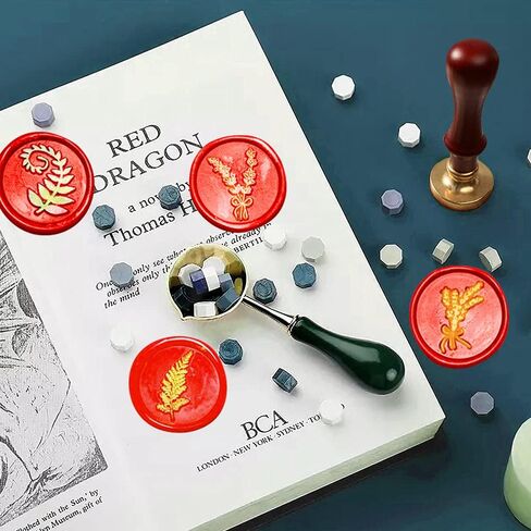 Wax Seal Stamp Kit, Afobby Flower Wax Seal Stamp Set with 6 PCS Removable Brass Heads and 1 Wooden Handle, Retro Camomile Lotus Iris Sealing Wax Stamps for Wedding Invitation Envelopes Decoration in Saudi Arabia