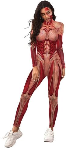 Womens Kyojin Cosplay Costume AOT Bodysuit Jumpsuit Halloween Muscle Skeleton Bodysuit Zentai 3D in Saudi Arabia