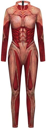 Womens Kyojin Cosplay Costume AOT Bodysuit Jumpsuit Halloween Muscle Skeleton Bodysuit Zentai 3D in Saudi Arabia