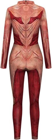 Womens Kyojin Cosplay Costume AOT Bodysuit Jumpsuit Halloween Muscle Skeleton Bodysuit Zentai 3D in Saudi Arabia