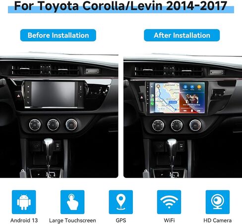 ستيريو سيارة Android 13 لسيارة Toyota Corolla/Toyota Levin 2014-2017 مع Carplay اللاسلكي Android Auto، راديو سيارة بشاشة تعمل باللمس 10.1 بوصة، GPS/WiFi/Bluetooth/FM/HiFi Audio/SWC/كاميرا احتياطية in Saudi Arabia