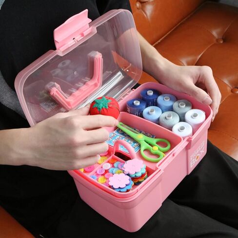 TERGOO 11in Multipurpose Storage Box Organizer with Removable Tray, Plastic Small Storage Box with Handle, Portable Art Craft Organizer Case for Makeup, Sewing, Nail, Hair Accessories (Blue) in Kuwait