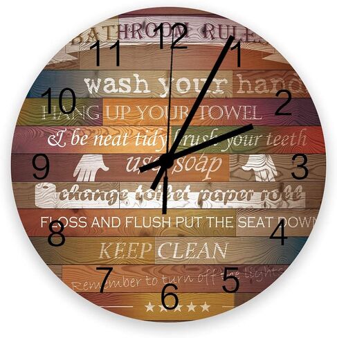 Retro 12 Inch Waterproof Wall Clock, Silent Non-Ticking Battery Operated for Home Classroom Conference Room Wall Decorative Clock - Bathroom Rules Fun Decor Retro Colorful Wooden in Saudi Arabia