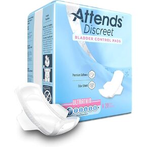Attends Discreet Bladder Control Pad, 9 Inch Length Light Absorbency Polymer One Size Fits Most Female Disposable, ADPTHIN - Pack of 20