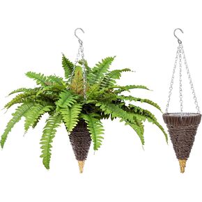 Artificial Ferns with Basket 33 Branches Fake Boston Fern Artificial Hanging Plants for Outdoors Faux Ferns for Front Porch Plants Gardens Churches Window Box Home Decor