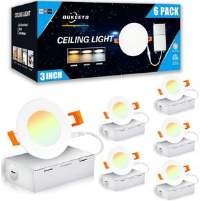 3 Inch Led Recessed Light, 3000K/ 4000K/ 5000K 3 Color Selectable, 6W=45W 450Lm Ultra-Thin Dimmable Downlight Led Wafer Ceiling Light with Junction Box - ETL and Energy Star Certified(6 Pack)