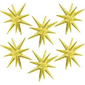 6pcs Star Balloons, Metallic Balloons, 22" Huge Silver Star Explosion Balloons, Birthday Balloons, Party Decorations, Silver Star Balloons for Birthday, Wedding, Costume, Disco Party, Foil Balloons