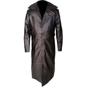 Mens Black Leather Trench Coat - 100% Real Leather Overcoat For Men