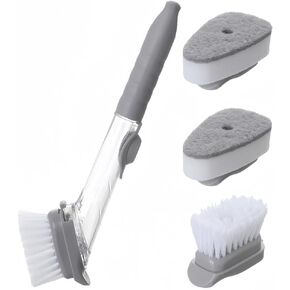 Dishwand Set, No-Scratch Soap Dishwashing Brush Scrubber, Kitchen Cleaning Sponge Cleaning Brush for Pots, Dishes, Sink, Comes with 1 Replacement Brush Head and 2 Sponge Heads