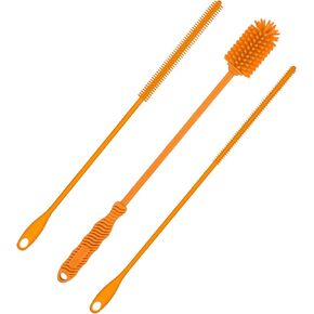 3pcs Silicone Bottle Brush & Straw Cleaner Brush, Reusable Straw Cleaning Brush Water Cup Brush Set Extra Long Brush Kit Bottle Accessories for Stanley Tumbler & Metal Glass Straws (Grey)