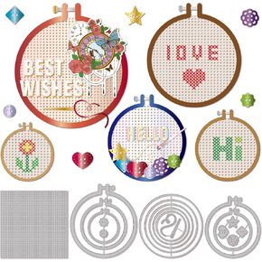 GLOBLELAND 4Set 19Pcs Embroidery Ring Cutting Dies for DIY Scrapbooking Metal Embroidery Hoop Nesting Die Cuts Embossing Stencils Template for Paper Card Making Decoration Album Craft Decor
