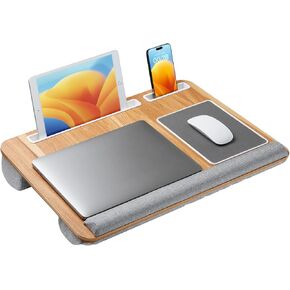 Totnz Lap Desk, Home Office Laptop Desk Fits up to 17 inches Laptop with Mouse Pad, Wrist Pad, Tablet, Pen & Phone Holder, Laptop Stand for Reading, Writing and Working, Wood Grain (TZLD3)